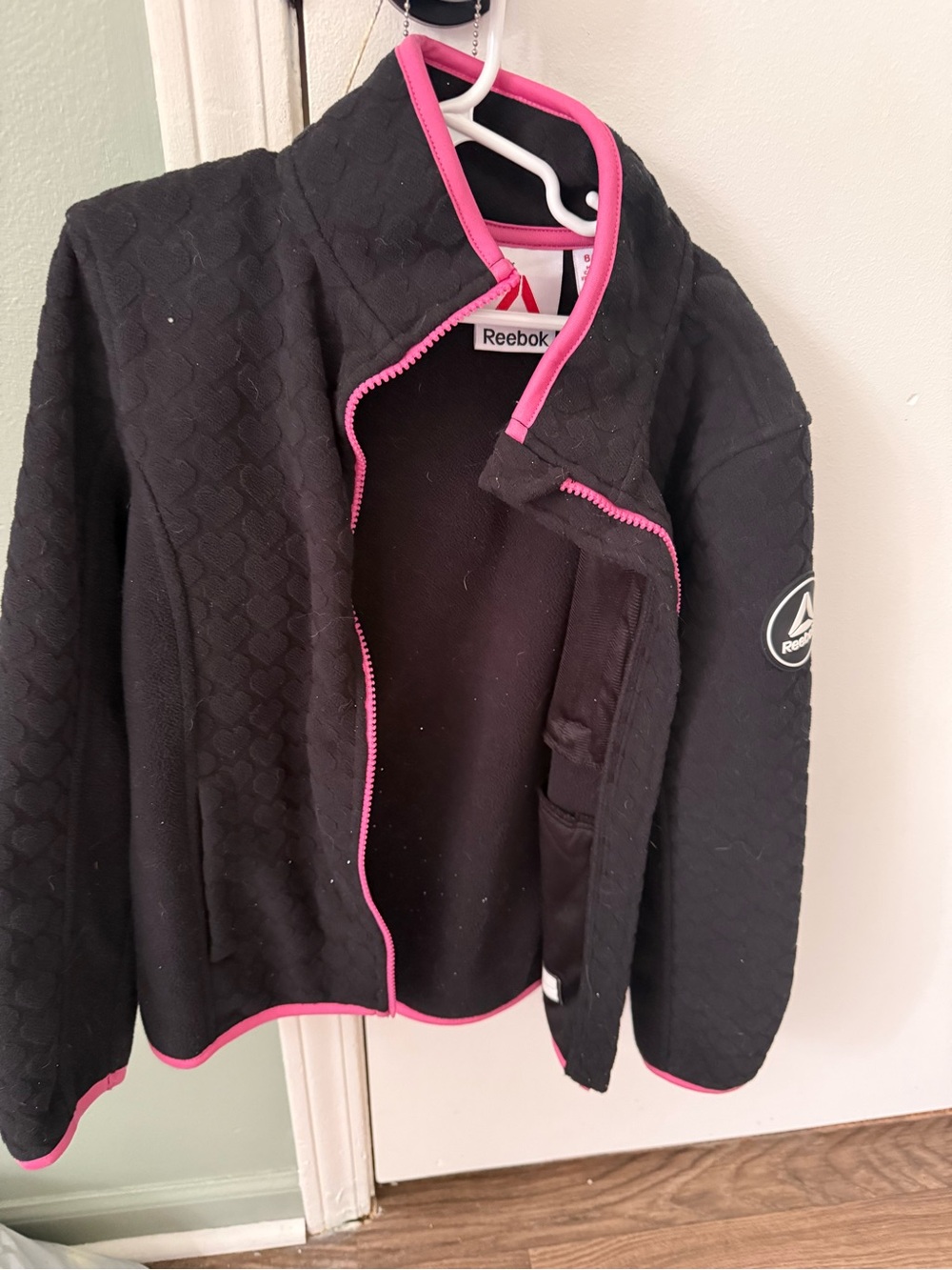 Reebok Kids Black Quilted Jacket with Pink Trim
